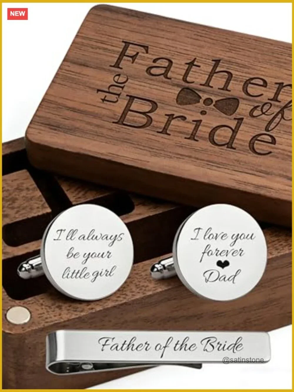 Personalized Engraved Cuff Links Tie Clip Set Custom Phrase Wedding Gift